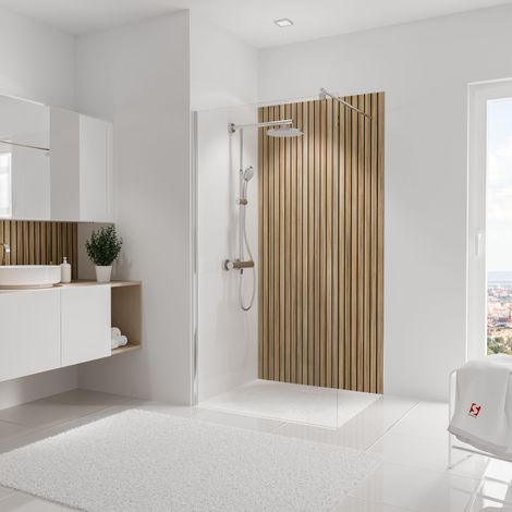 Schulte DecoDesign Duschrückwand Dekor Japandi, vertikal, 3 mm Aluminium-Verbundplatte, Wandverkleidung als fugenfreier Fliesenersatz, Größe: 100 x 210 cm