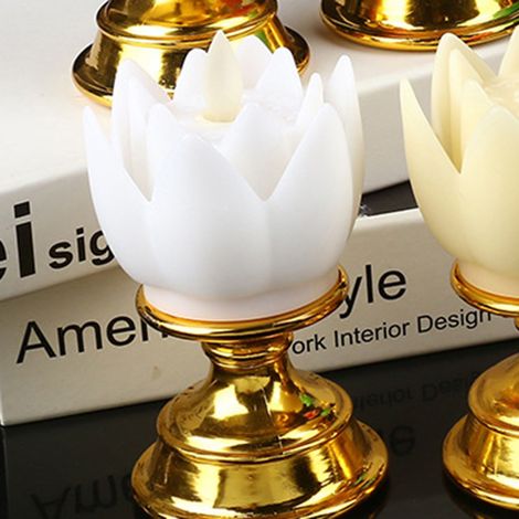 Lampe lotus sept couleurs à base dorée, ornement de lampe à bougie LED simulée, lampe d'offrande Guanyin de l'assemblée Dharma, dieu de la richesse, lampe à combustion perpétuelle, blanche. (1/5)