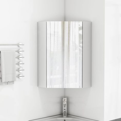 DESMIU Meuble miroir d'angle avec 3 portes miroir et étagères intérieures, pour salle de bain, blanc 38 × 38 × 62 cm (1/5)