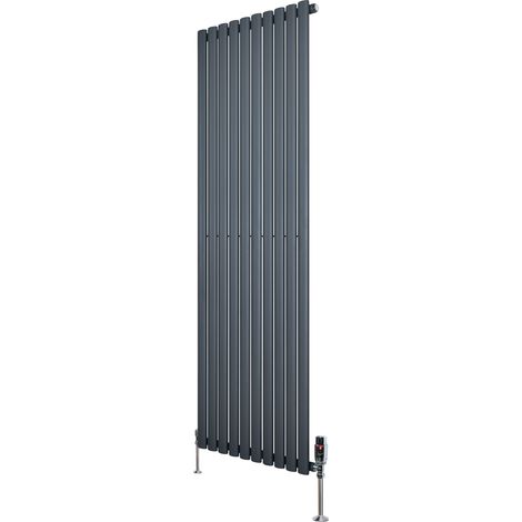 Radiatore Verticale Ovale 1800x600mm Grigio Antracite con Valvole TRV