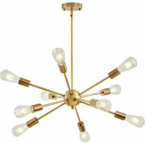 Modern Pendant Chandelier, 10 Lights Vintage Industrial Brass Pendant Light, Adjustable Height, for Bedroom Living Room Kitchen Loft Hallway Dining Room Bar (1/5)