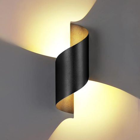 Lampe Murale LED - 10 W - IP65 Etanche - Lumière Chaude - Pour Jardin Salle De Bain Chambre Salon - Noir - 28 x 10 cm