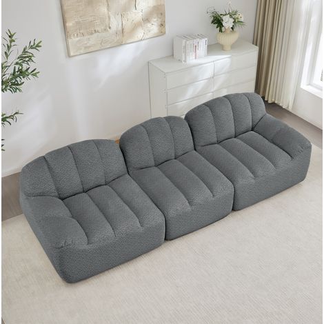 Sofa modulare 3 posti grigio in fleece granulare con seduta ampia e schienale ergonomico (1/5)