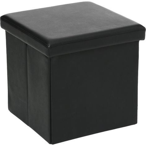 Atmosphera – Pouf coffre de rangement Lounge 38cm noir – Bois et PVC – Dimensions L. 38 x l. 38 x H. 37,5 cm – Design élégant pour intérieur moderne (1/3)