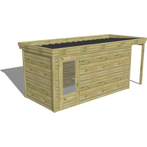 ABRI DE JARDIN bois Pin autoclave 27mm - 5,34x2,14m / 11,4m2 - Bac acier - Abri Français (1/5)
