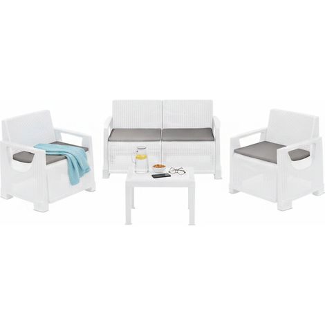 Outdoor-Sitzgruppe Mioglia, 4-Sitzer Gartenset, Weiß