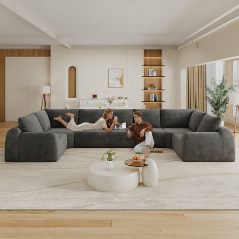Sofás de compresión de esponja de 411 cm, sofá sin estructura, en forma de U, sofás de compresión para sala de estar, dormitorio, apartamento, no requiere montaje, gris oscuro (1/5)