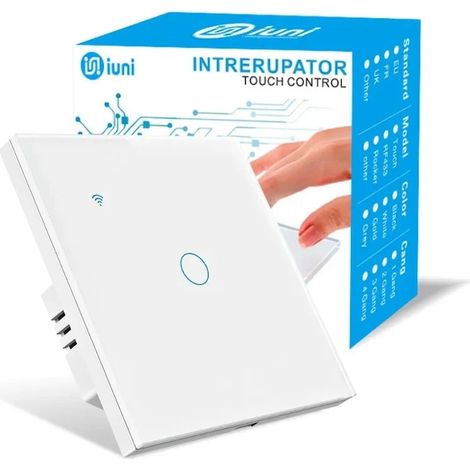 Interrupteur tactile intelligent, Wi-Fi, verre trempé, 10 A, commande vocale, Smart Life / Tuya, LED (1/5)