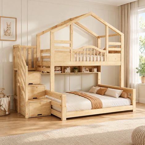Letto a castello con contenitore in legno OKMYHOME