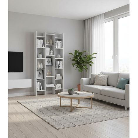 Libreria - 18 Ripiani Installazione a Muro, Bianco, -, 96x29x192h cm Mahaica