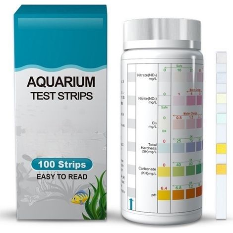 Paquete de 100 tiras reactivas 6 en 1 para acuarios: pH, nitritos, nitratos, cloro, dureza, estanques y camarones. (1/5)