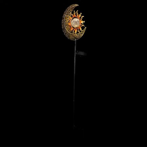 Lampe solaire d'extérieur en forme de soleil et de lune, en fer forgé doré et verre. (1/5)