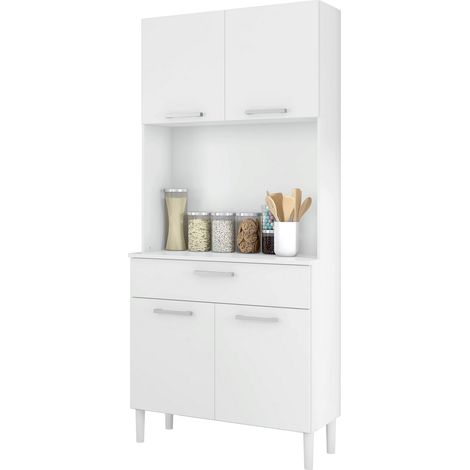 Armoire, placard de rangement avec 1 tiroir et 4 portes coloris blanc - longueur 80 x profondeur 36 x hauteur 180 cm (1/5)