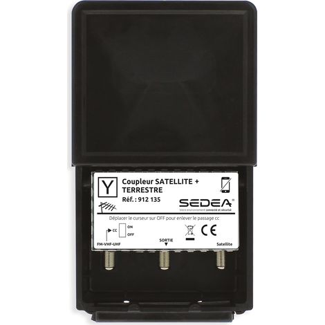 Coupleur satellite et terrestre TNT 2 entrées 1 sortie – Filtre 5G LTE 700 – Boîtier étanche intérieur extérieur – Connecteurs type F – Sedea