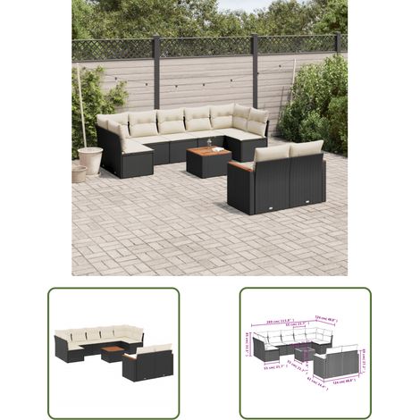 The Living Store 10-tlg. Garten-Sofagarnitur mit Kissen Schwarz Poly Rattan - Gartenmöbel Set - Gartensorte - Outdoor Möbel - Lounge Sofa - Esstisch (1/3)