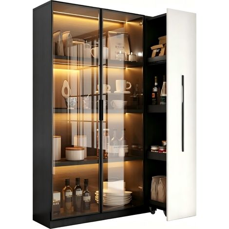 Bibliotheque Etagere Vitrine 110 5x35x160 cm Blanc et Noir Meuble Rangement Haut Tiroir Coulissant 50 kg pour Salon Bureau Chambre Salle a Manger (1/5)