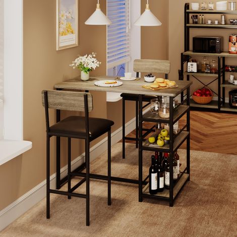 Table de Bar 3 pièces - 2 chaises Rembourrées -Rangement - 92×50×91,5cm (1/5)