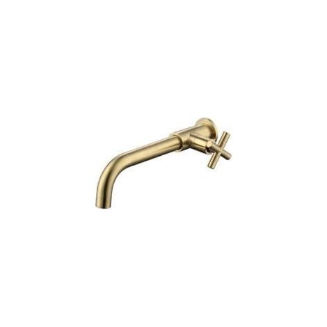 Miscelatore per lavabo in ottone, montaggio a parete per acqua fredda, staffa a parete per acqua fredda, raccordo a parete per vasca da bagno da 1/2 pollice, oro spazzolato. (1/5)