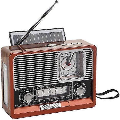 Radio vintage solaire rétro rechargeable par USB, lecteur MP3, lampe torche, haut-parleur, radio-réveil, lecteur de cartes USB/TF (1/5)