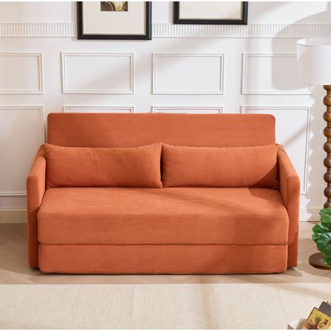 Sofá cama 2 plazas 165x92x82 cm de tela naranja con almacenaje FloraGrace (1/5)
