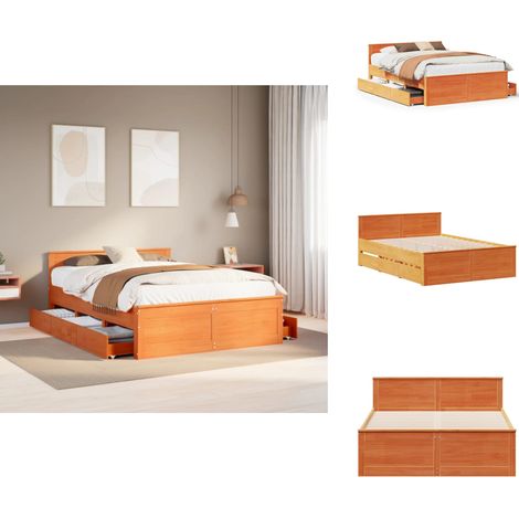 Cadre de lit sans matelas avec tête de lit brun cire 140x200 cm - Cadre De Lit - Cadres De Lit - Meuble De Chambre À Coucher - Lit (1/5)