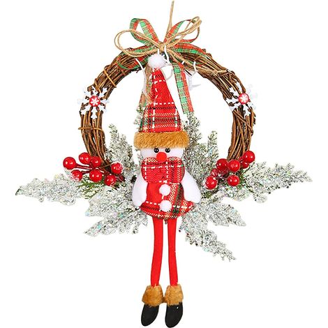 Corona Navideña - Adorno Para Puerta Con Figura De Muñeco De Nieve - Decoración Exterior E Interior Para Navidad - Unidad (1/5)