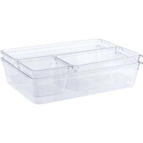 Caja organizadora para cajones, bandeja grande de plástico para cubiertos y otros accesorios, transparente, juego de 4 piezas -Crezuo