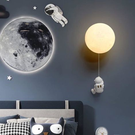 LED Lune Astronaute Applique Murale 3D Imprimé Lune Éclairage Mural Veilleuse Chambre d'Enfant Applique Murale Décorative,15cm (1/4)