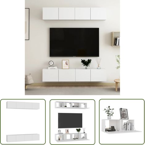 The Living Store Meubles TV 4 pcs Blanc 80x30x30 cm Bois d'ingénierie - Meuble Tv Mural - Meuble Tv Blanc - Meuble Tv Moderne - Support Tv - Rangement Tv (1/5)