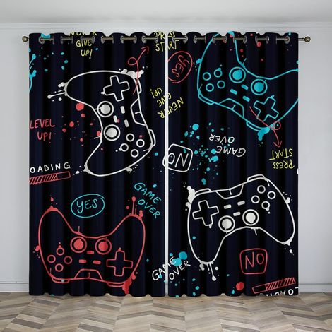 Rideaux à œillets pour chambre d'enfant - Console de jeu de dessin animé 72 x 46 pouces - Rideaux 3D - Rideaux perforés opaques d'intérieur - Isolation et réduction du bruit - Applicable à la chambre (1/5)