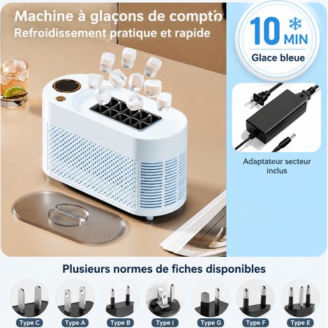 Mini machine à glaçons portable 10 glaçons bleu glacier alimentation standard 12V 25 × 18 × 17 cm 1,8 kg – Livraison gratuite (1/4)