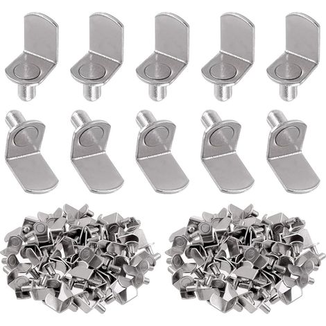 Lot de 60 broches de support en L de 6 mm en acier plaqué argent, clips de support d'armoire pour trous sur bibliothèque, armoires et centres de divertissement (1/5)
