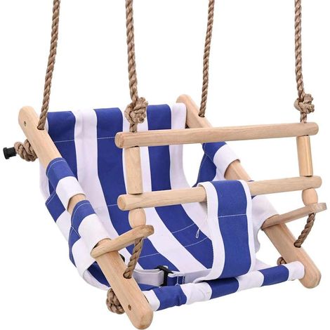 Teenpull – Babyschaukel mit Sicherheitsgurt Baumwolle Holz Blau (1/5)