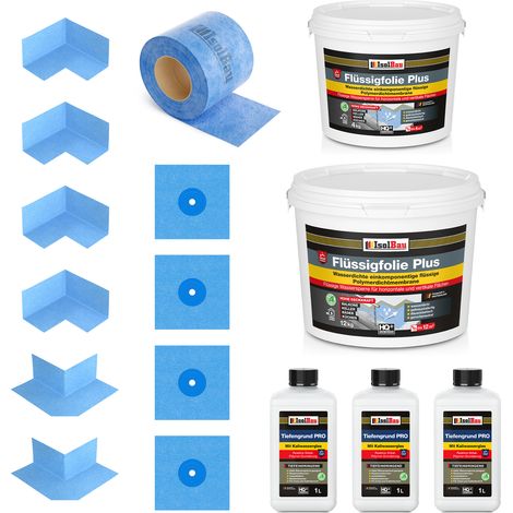 Dichtset 816B Lámina líquida más 16 kg Tiefengrund PRO 3L 20 m Cinta 4 x Esquina 4 x Puño
