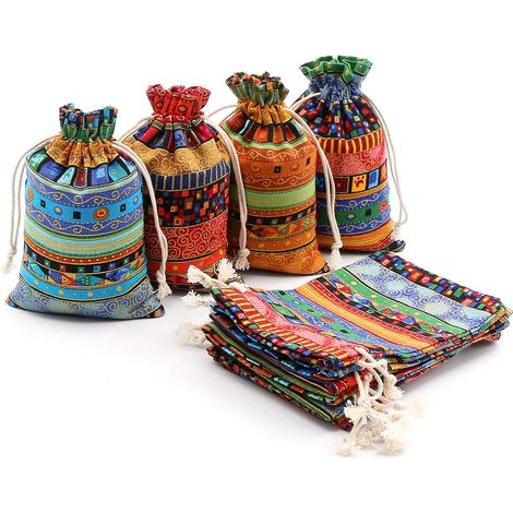 Lot de 20 Sachets Jute SumDirect, Coton, Cadeau, Ethnic Azteque, Cordon, DIY, Creation, Mariage (1/5)