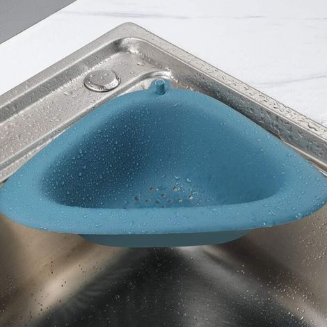 Filtro per lavello, griglia di scarico, filtro triangolare per lavello da cucina, porta spugna per bagno, mensola angolare da cucina, blu, taglia unica (1/4)