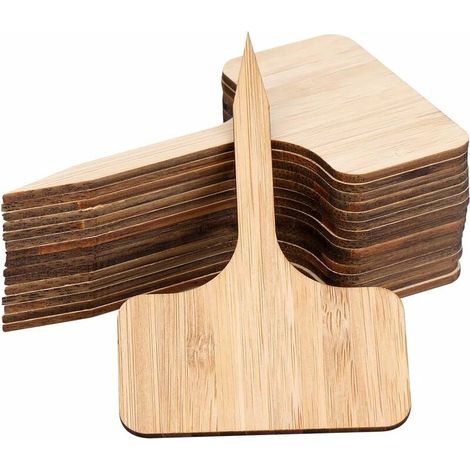 Lot de 24 étiquettes de plantes en bambou respectueux de l'environnement en forme de T pour plantes, graines, fleurs, légumes (10 x 6 cm) (1/5)