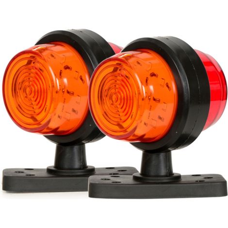 Ensemble de 2 feux de position/gabarit à LED, en forme de corne, 12–24 V, orange-rouge — pour remorques, superstructures sur pla