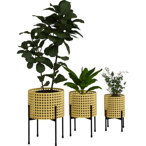 Lot de 3 supports à plantes en métal inoxydable, noir et doré (1/5)
