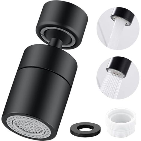 360° Pivotant Aérateur de Robinet avec 2 Modes Embout Mousseur Robinets ABS Durable Aérateur Robinet Rallonge Multifonctionnelle Pour M22/M24 Robinets lavabo de Cuisine Salle Bain (Noir) (1/5)