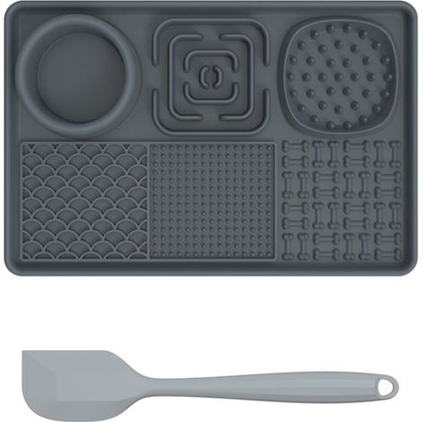 Alfombrilla rectangular de silicona para alimentación lenta de mascotas, Anti, traga, Gris (1/5)