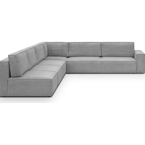 Canapé d'angle à gauche convertible modulable 10 places avec coffre de rangement en velours côtelé gris clair - Harper Mod (1/5)