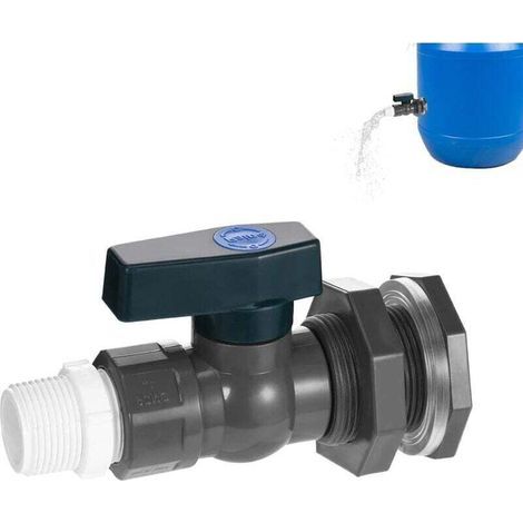 Robinet Récupérateur Eau Pluie 3/4" Vanne PVC Raccord Cloison Adaptateur Tuyau Jardin Piscine Aquarium (1/4)