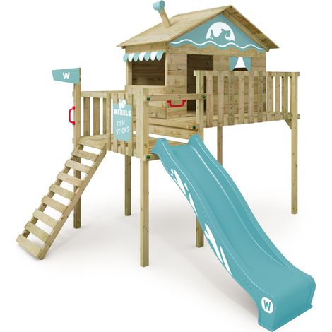 Spielturm Wickey Smart Wave mit Rutsche und Sandkasten in Himmelblau