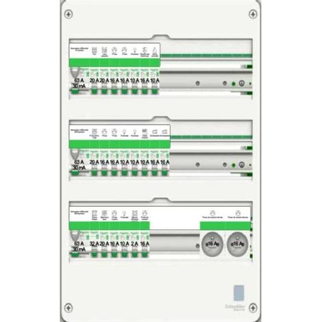 Schneider Electric – Tableau équipé à encastrer 3 rangées 18 modules – R9HPNFC15123P – Pré-câblé pour installation rapide – Protection appareils électroménagers