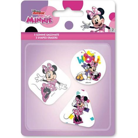 Trade Shop - KIT GOMME PER CANCELLARE 3PZ SAGOMATE TEMA MINNIE CANCELLERIA PER BAMBINE SCUOLA 953667 -