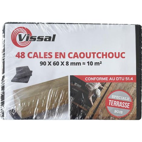 Lot de 48 cales en caoutchouc pour terrasse bois 90 x 60 x 8mm – Dureté Shore 55A – Rendement 10 m² – Conforme au DTU 51.4 – Viswood