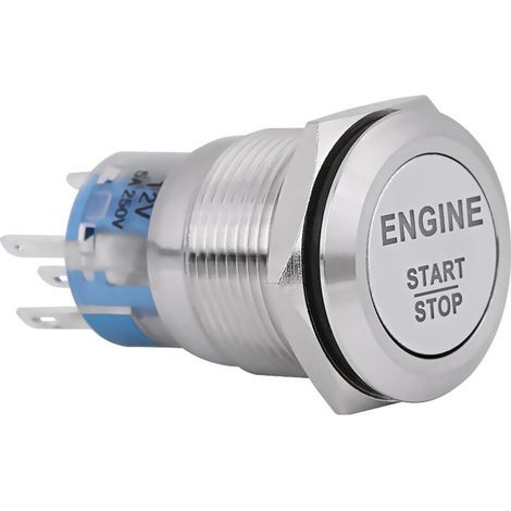 12V LED-Motorstart-Stopp-Butter-Taster, weiß, silberfarben, Edelstahl (1/5)