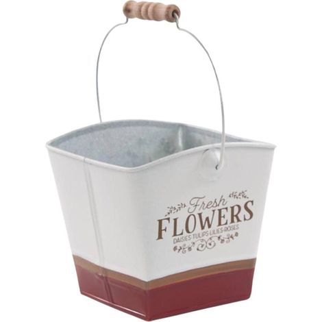 Cache-pot carré à anses en fer-blanc Flowers, 15 x 15 x H. 26 cm, lot de 5 (1/2)