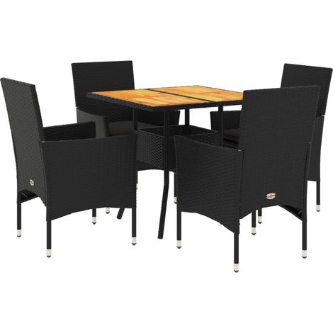 Ensemble à manger de jardin et coussins 5 pcs,Salon de jardin noir rotin acacia CFW55937 (1/5)